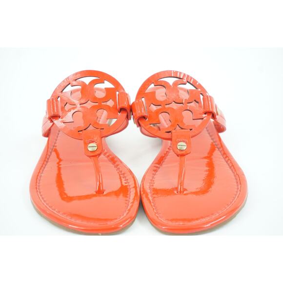 New Tory Burch Miller Poppy Red Patent Thong Sandals SZ 7.5 $275 Logo - Picture 5 of 11